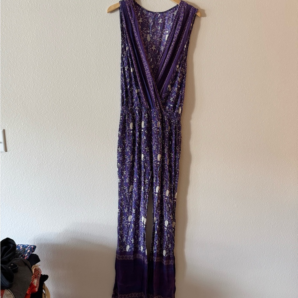 Free People Purple Sleeveless Jumpsuit with Floral Print